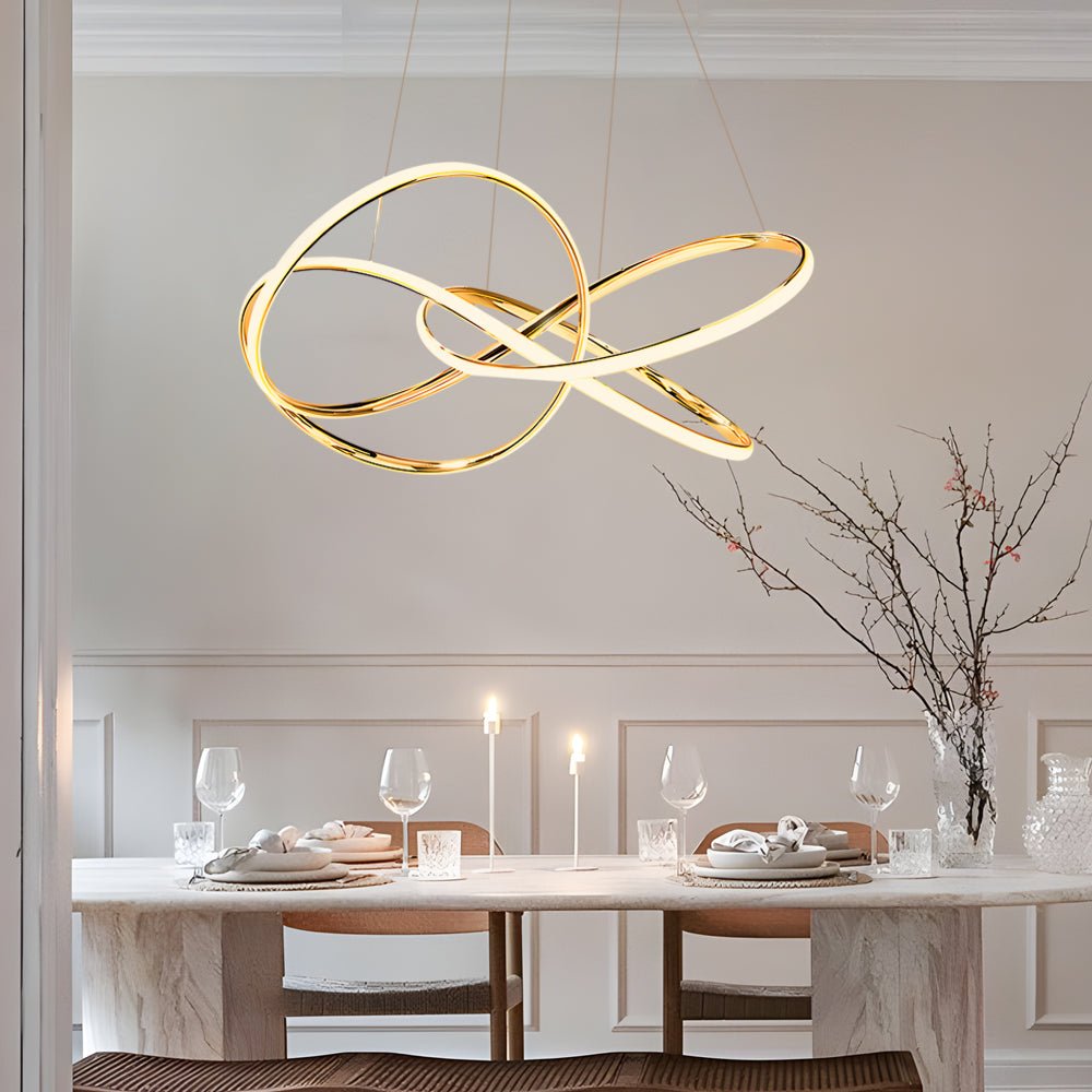 Circular Curved-Line Modern Chandelier — Aluminum & Silicone, LED, 3-Step Dimming (3000K/4500K/6000K), 23.6" or 31.5"