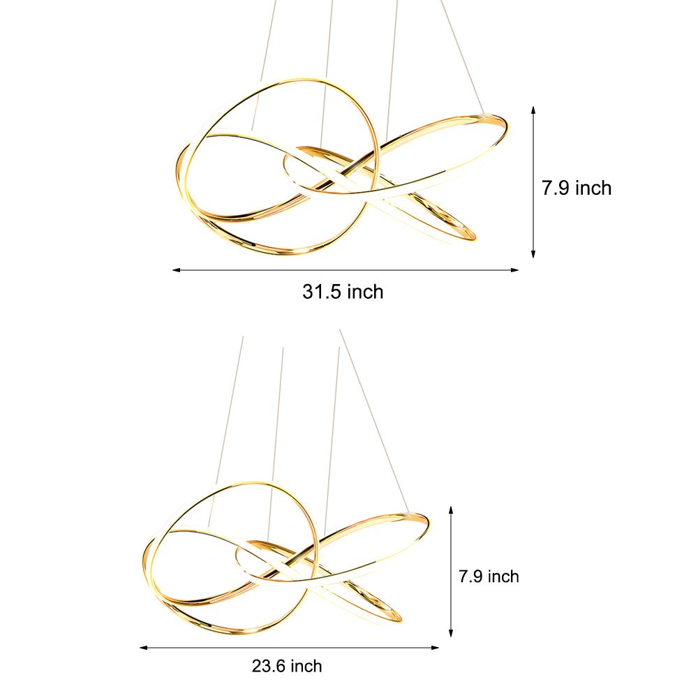 Circular Curved-Line Modern Chandelier — Aluminum & Silicone, LED, 3-Step Dimming (3000K/4500K/6000K), 23.6" or 31.5"