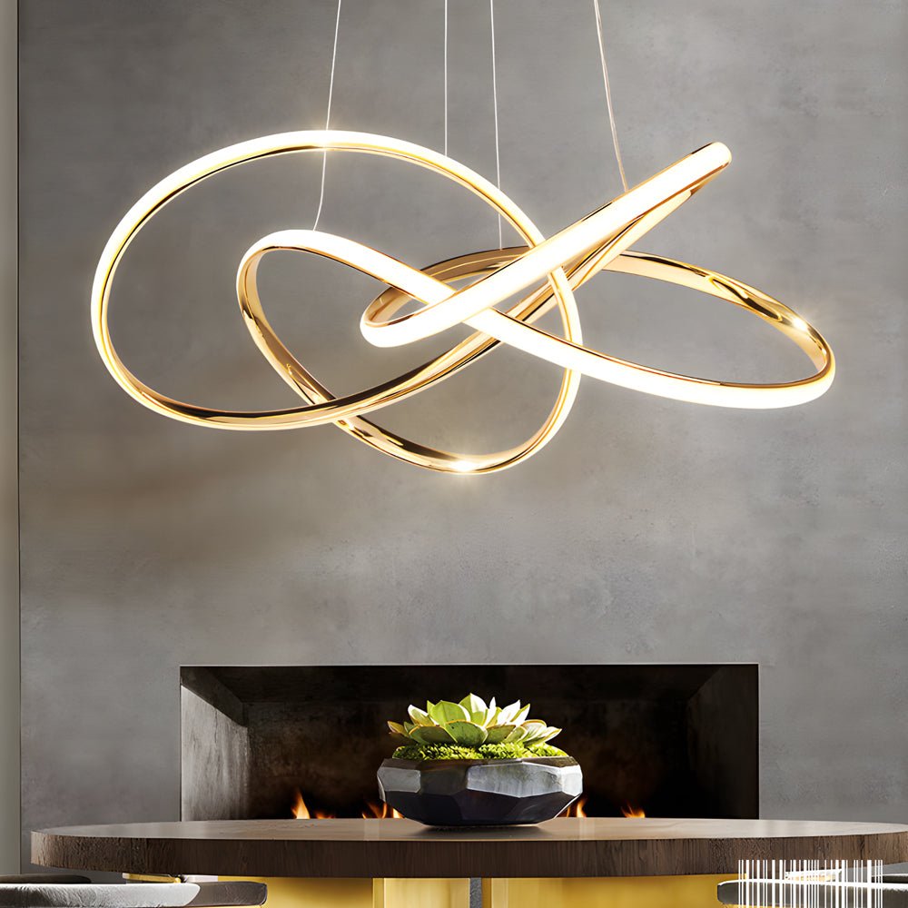Circular Curved-Line Modern Chandelier — Aluminum & Silicone, LED, 3-Step Dimming (3000K/4500K/6000K), 23.6" or 31.5"