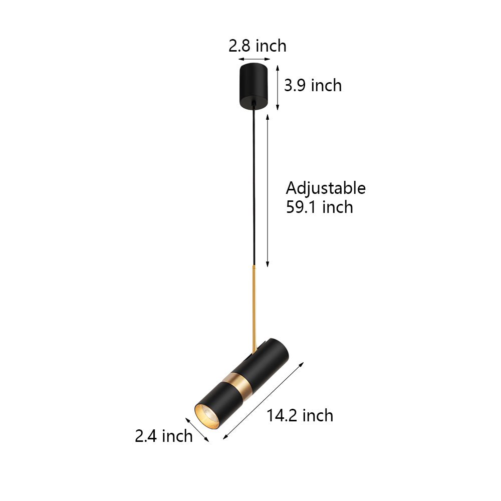Cylindrical Mini Pendant Light — Aluminum, LED, Three-Step Dimming (3000K/4500K/6000K), 2.4" × 14.2", Adjustable 59" Cord