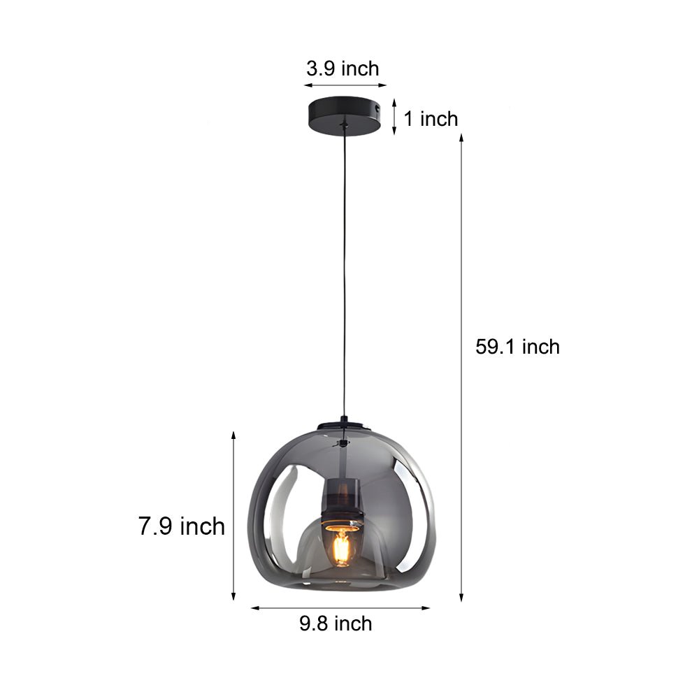 Smoke Gray Glass Mini Pendant — Modern, E27, 9.8" Diameter, 59.1" Cord, 3000K