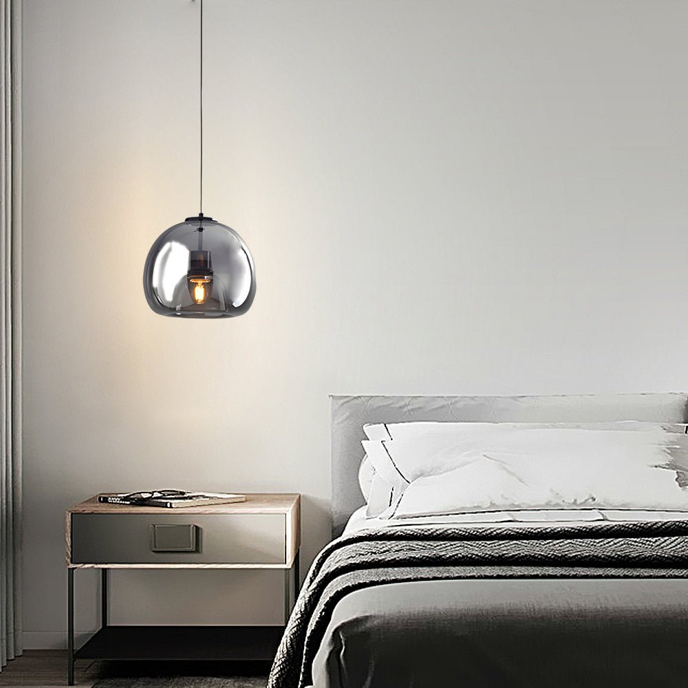 Smoke Gray Glass Mini Pendant — Modern, E27, 9.8" Diameter, 59.1" Cord, 3000K