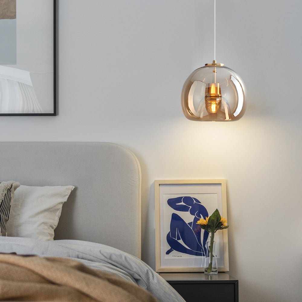 Smoke Gray Glass Mini Pendant — Modern, E27, 9.8" Diameter, 59.1" Cord, 3000K