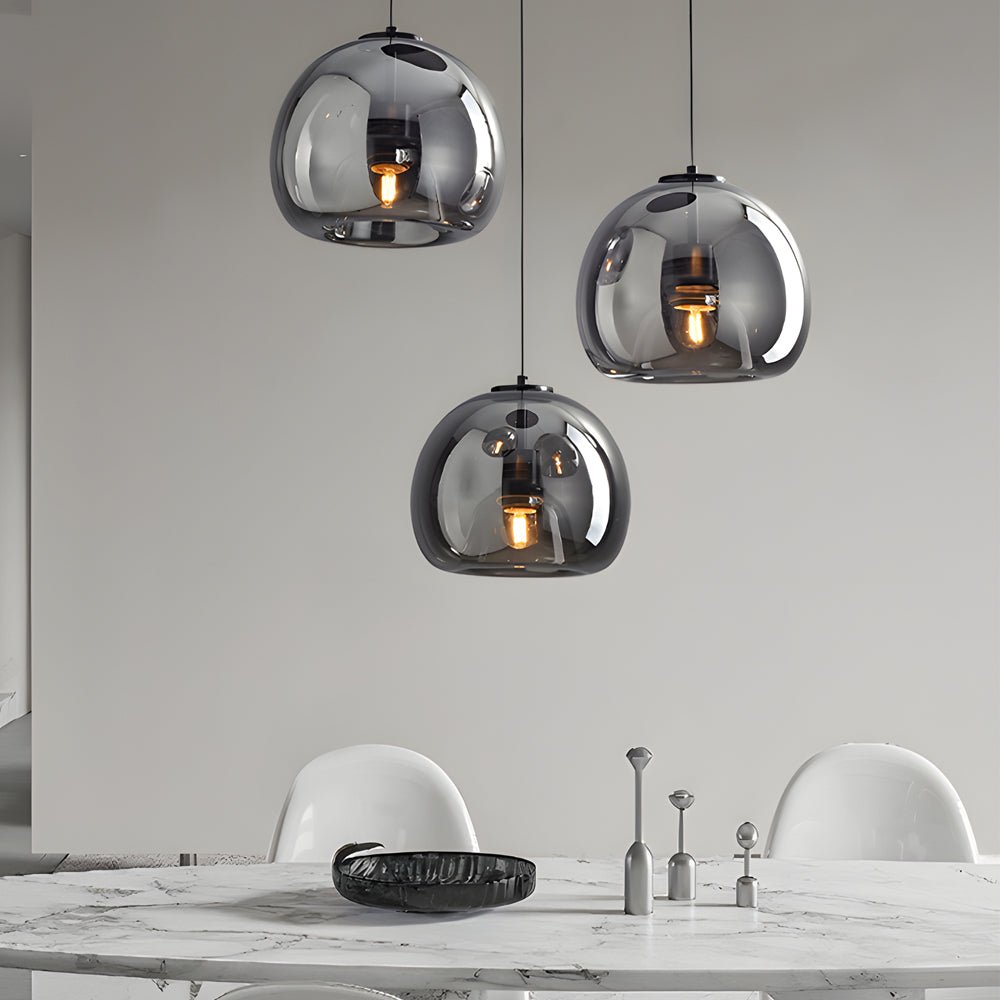 Smoke Gray Glass Mini Pendant — Modern, E27, 9.8" Diameter, 59.1" Cord, 3000K