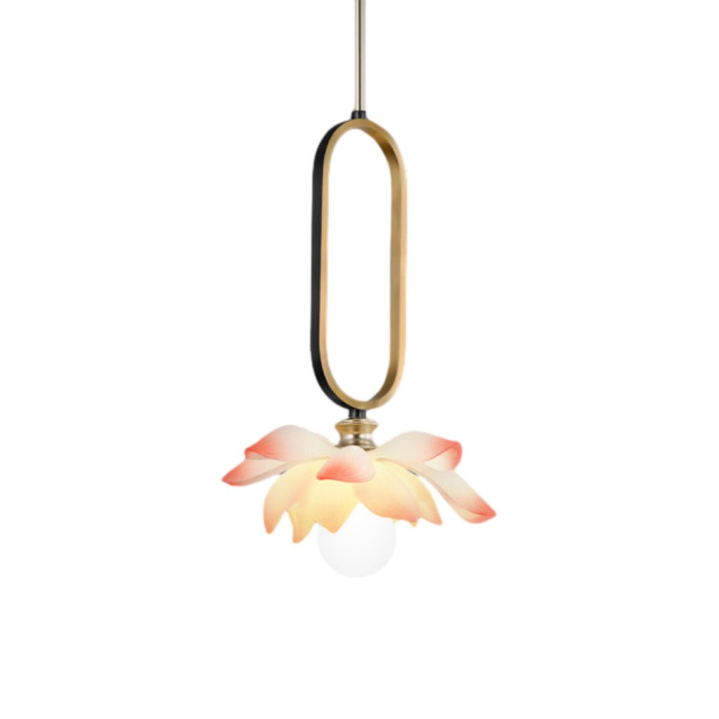 Lotus Flower Mini Pendant — Resin, Hand-Carved, LED, 11" × 15.7", Pink / Blue / Transparent