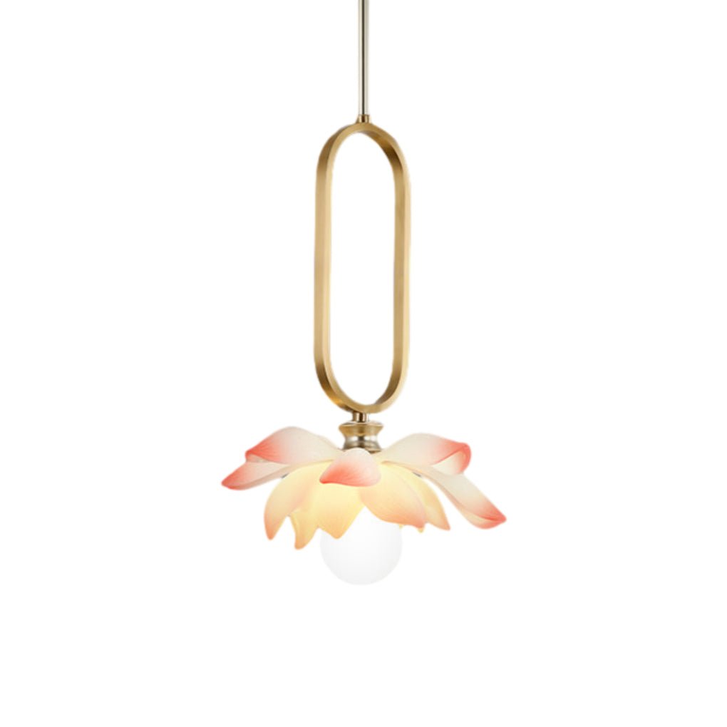 Lotus Flower Mini Pendant — Resin, Hand-Carved, LED, 11" × 15.7", Pink / Blue / Transparent