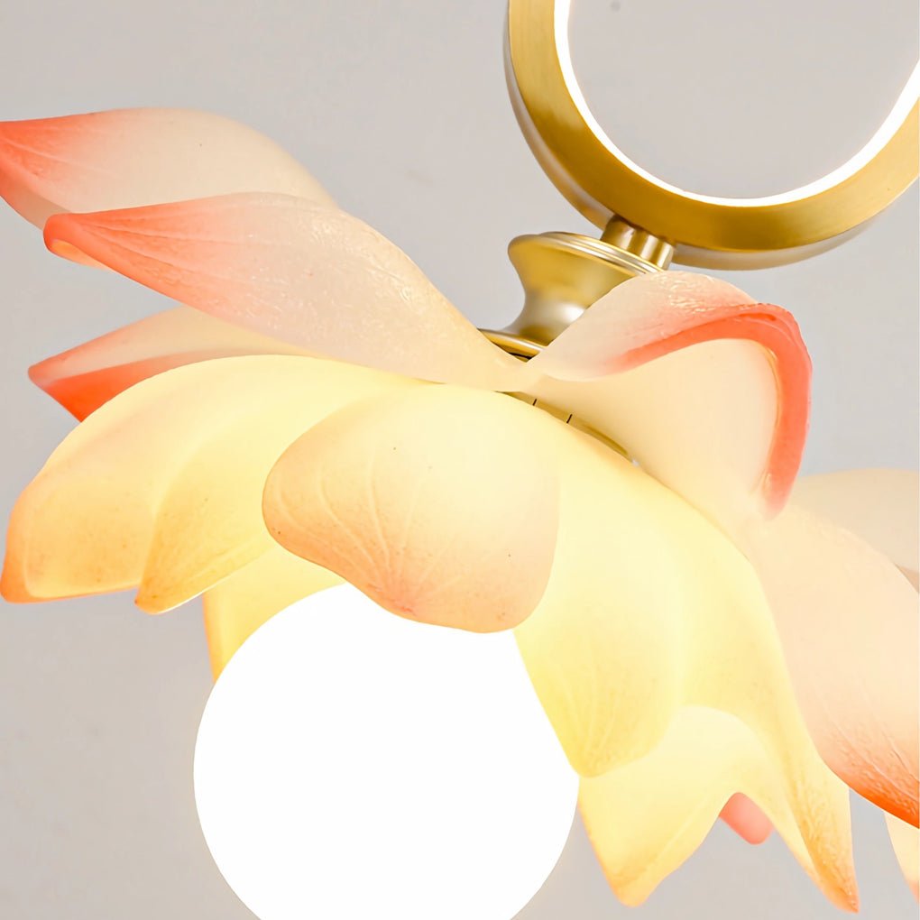 Lotus Flower Mini Pendant — Resin, Hand-Carved, LED, 11" × 15.7", Pink / Blue / Transparent