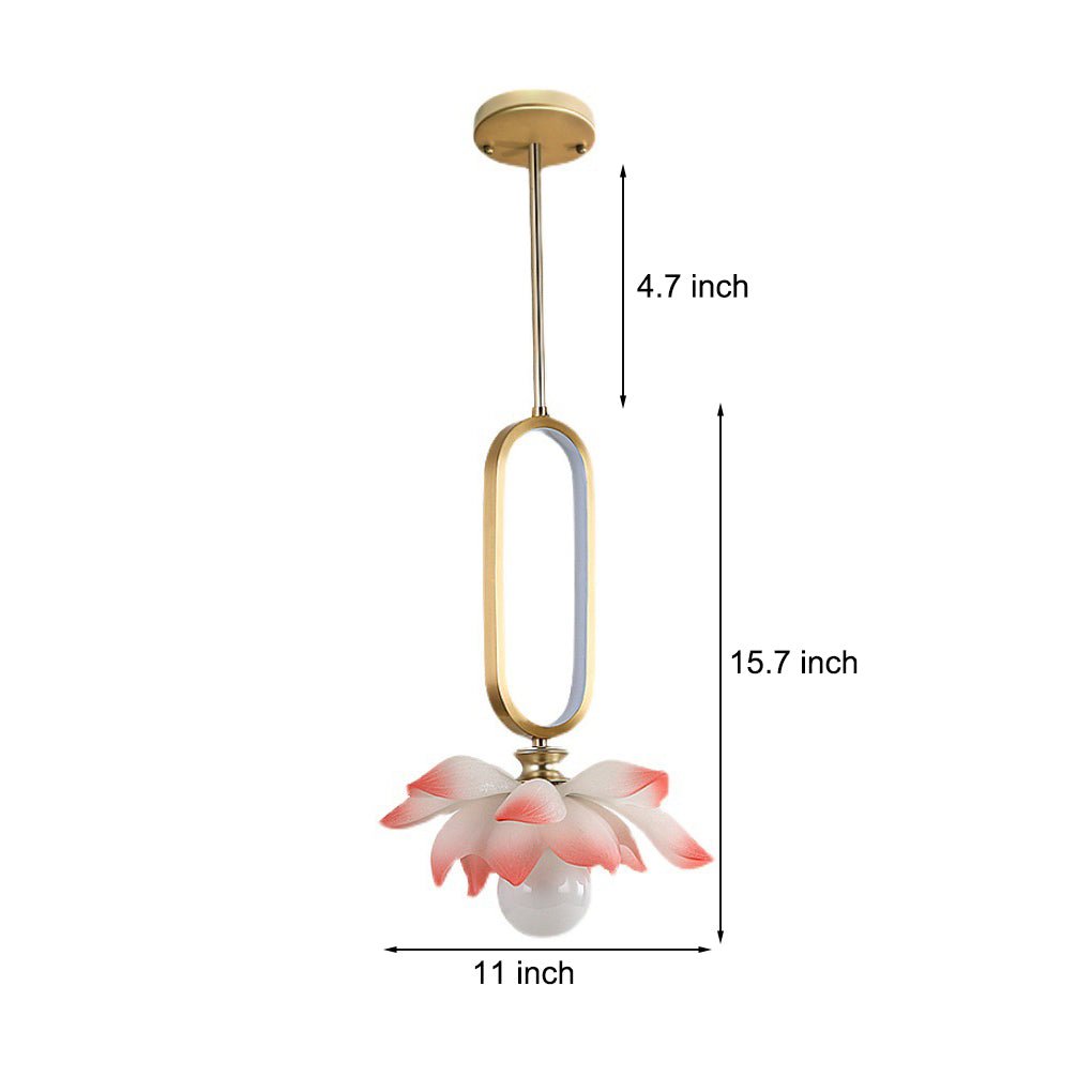 Lotus Flower Mini Pendant — Resin, Hand-Carved, LED, 11" × 15.7", Pink / Blue / Transparent