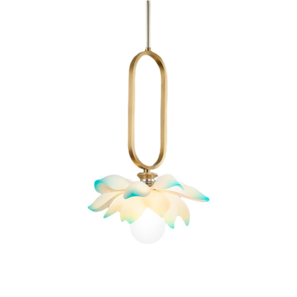 Lotus Flower Mini Pendant — Resin, Hand-Carved, LED, 11" × 15.7", Pink / Blue / Transparent
