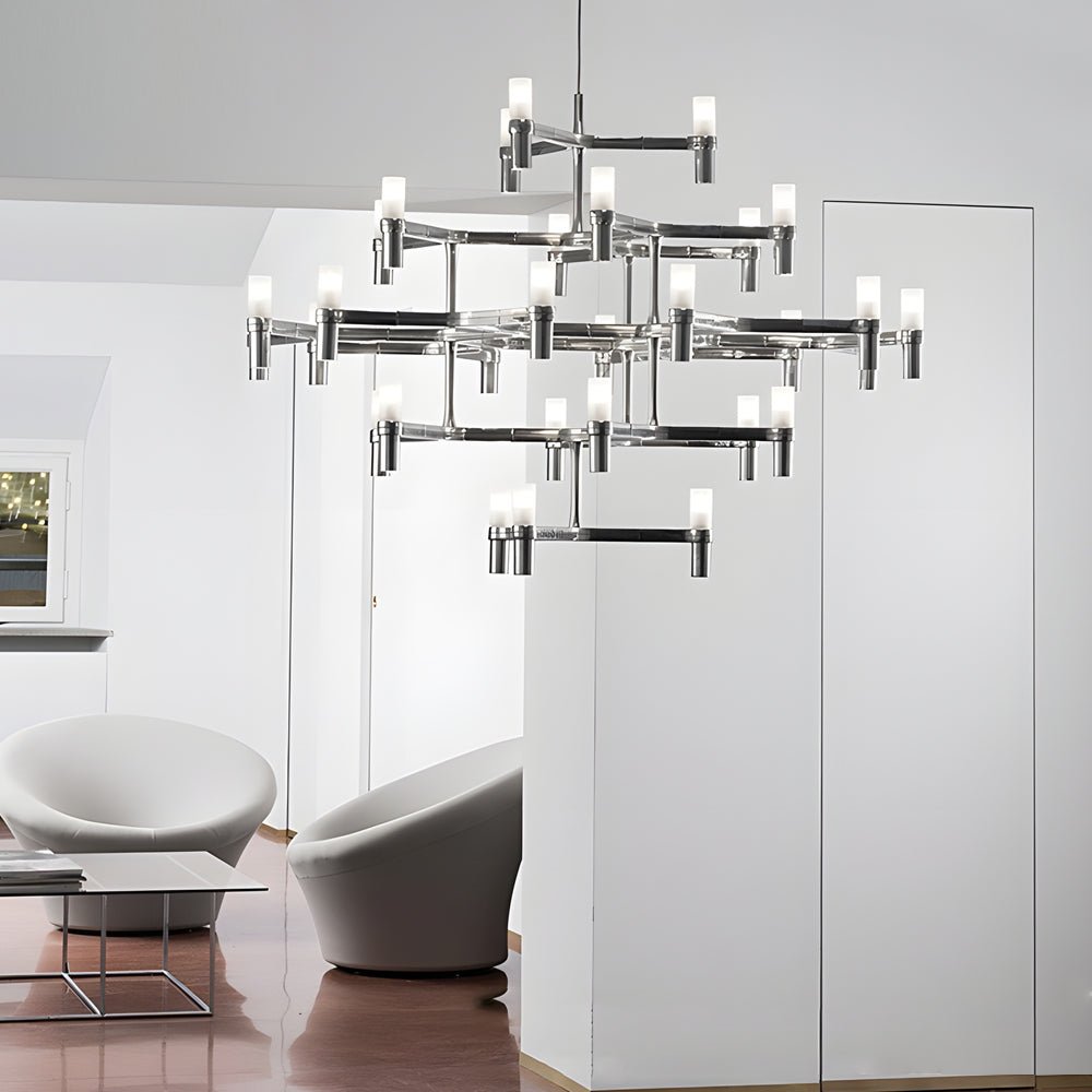 Geometric Multi-Layer Modern Chandelier — Aluminum, Frosted Glass, LED 3000K, up to 47.2", 1- to 5-Layer