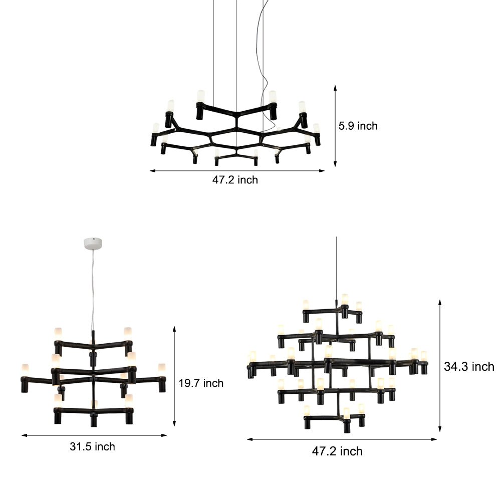 Geometric Multi-Layer Modern Chandelier — Aluminum, Frosted Glass, LED 3000K, up to 47.2", 1- to 5-Layer