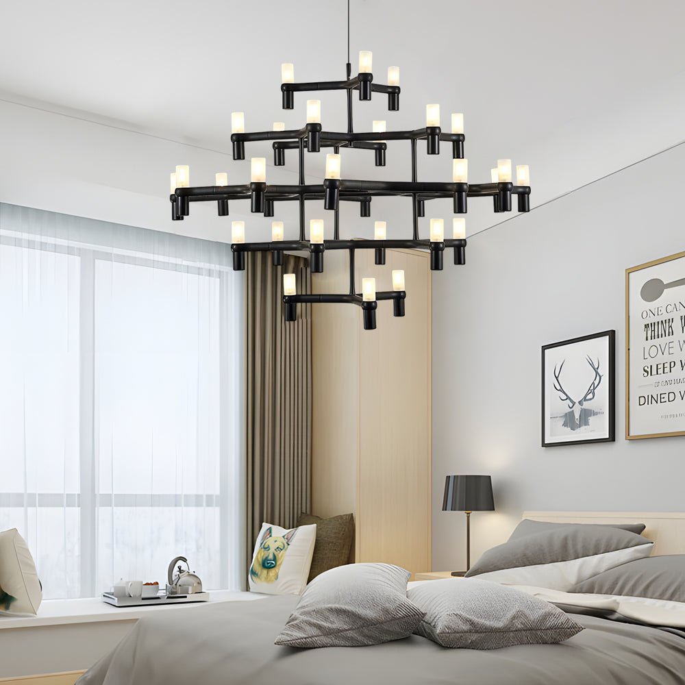 Geometric Multi-Layer Modern Chandelier — Aluminum, Frosted Glass, LED 3000K, up to 47.2", 1- to 5-Layer