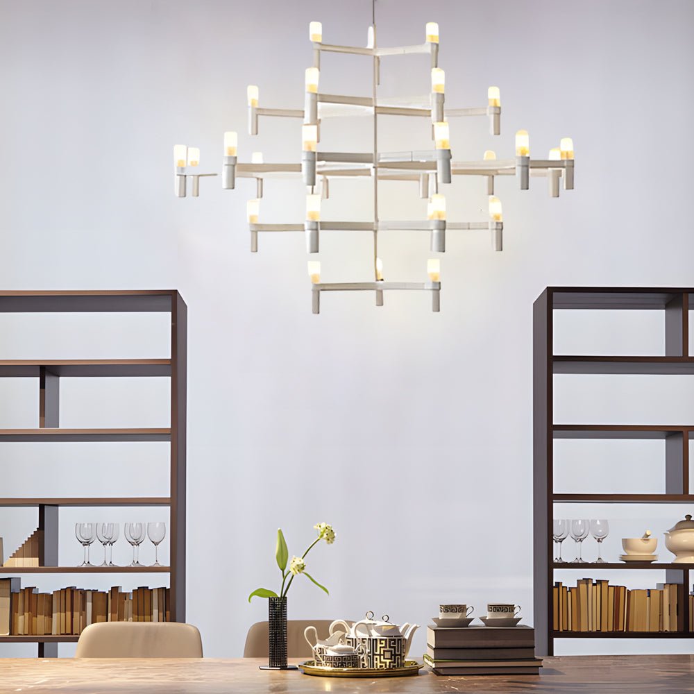 Geometric Multi-Layer Modern Chandelier — Aluminum, Frosted Glass, LED 3000K, up to 47.2", 1- to 5-Layer
