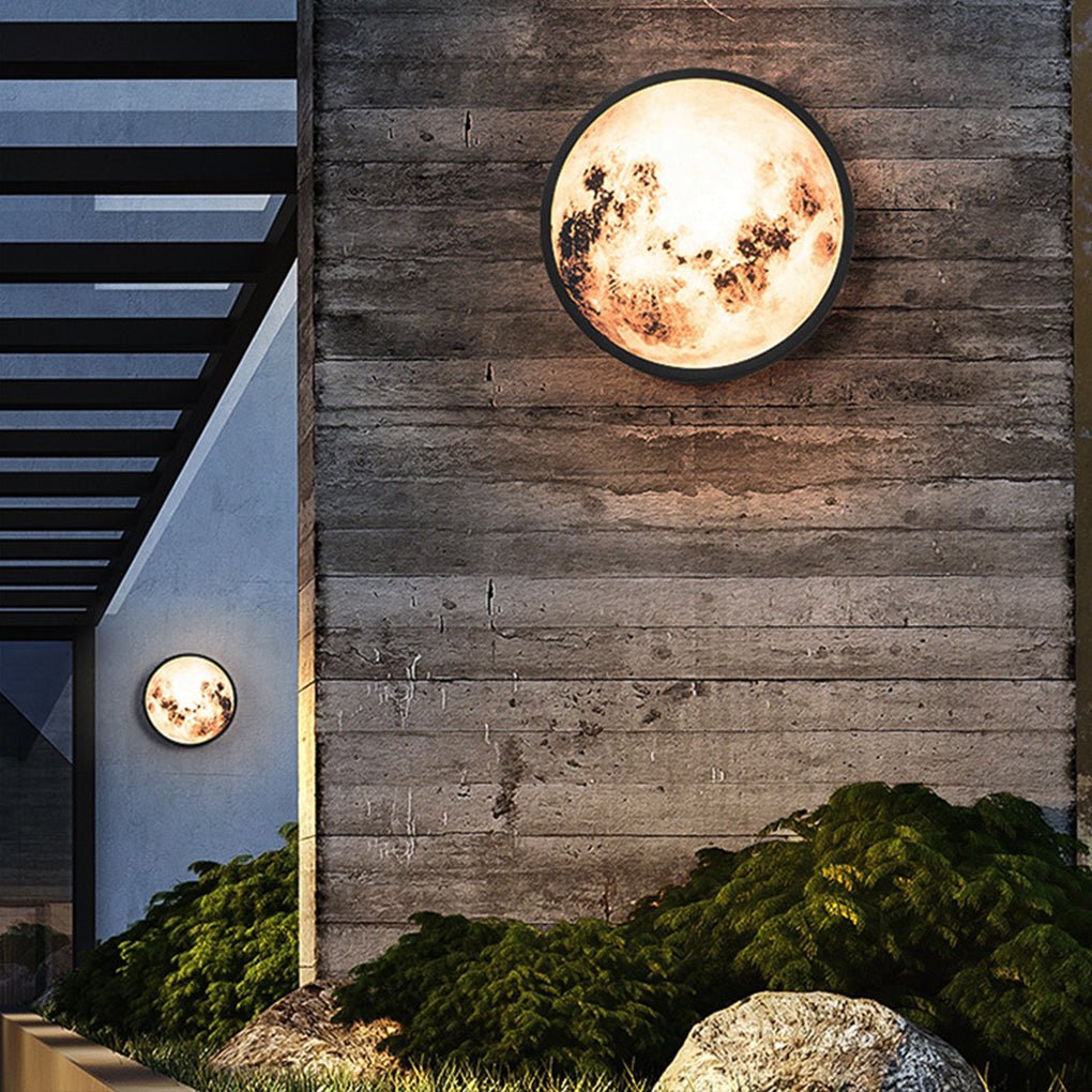 Moon Round Outdoor Wall Sconce — Stainless Steel & Glass, LED 12W, 3000K, IP-Rated Weatherproof