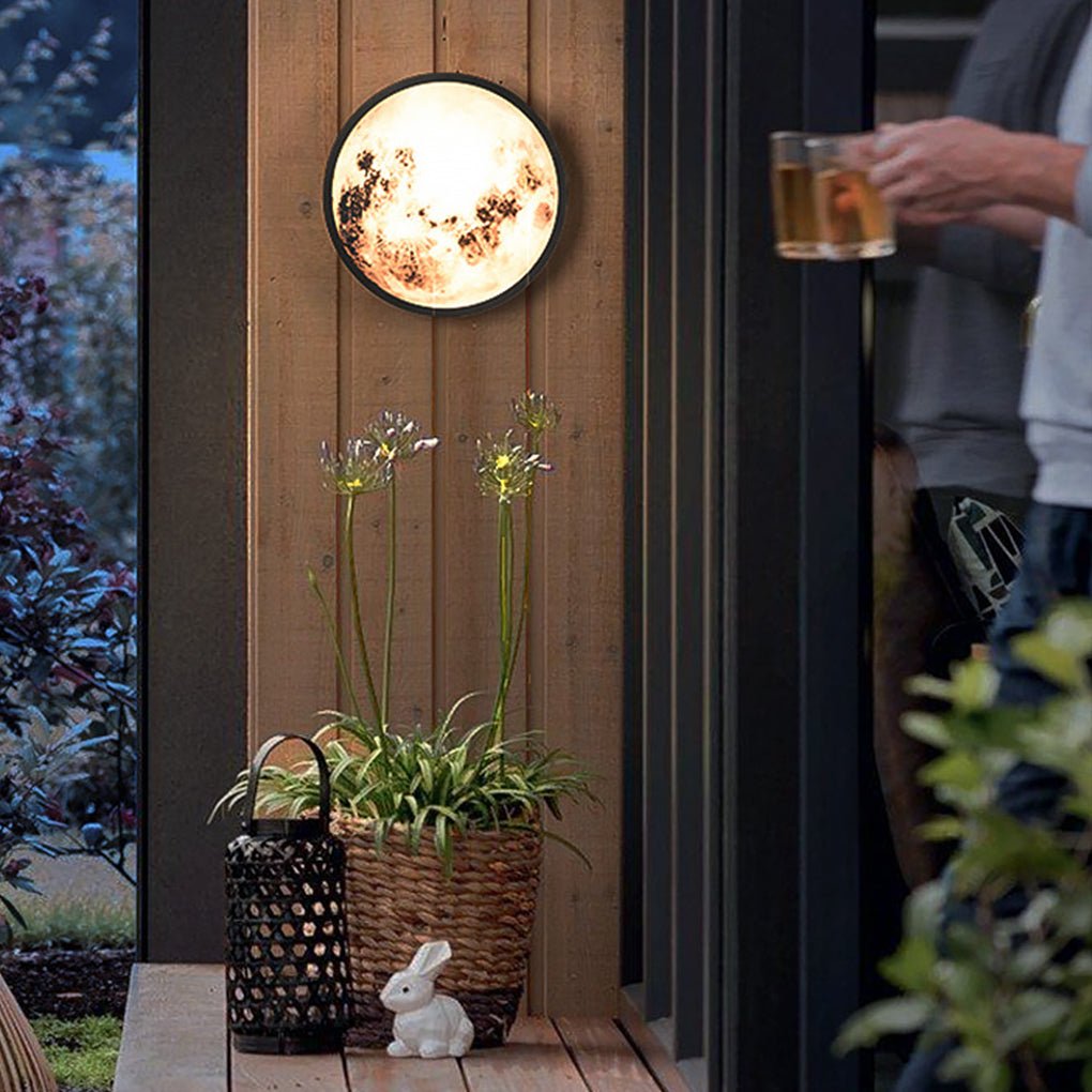 Moon Round Outdoor Wall Sconce — Stainless Steel & Glass, LED 12W, 3000K, IP-Rated Weatherproof