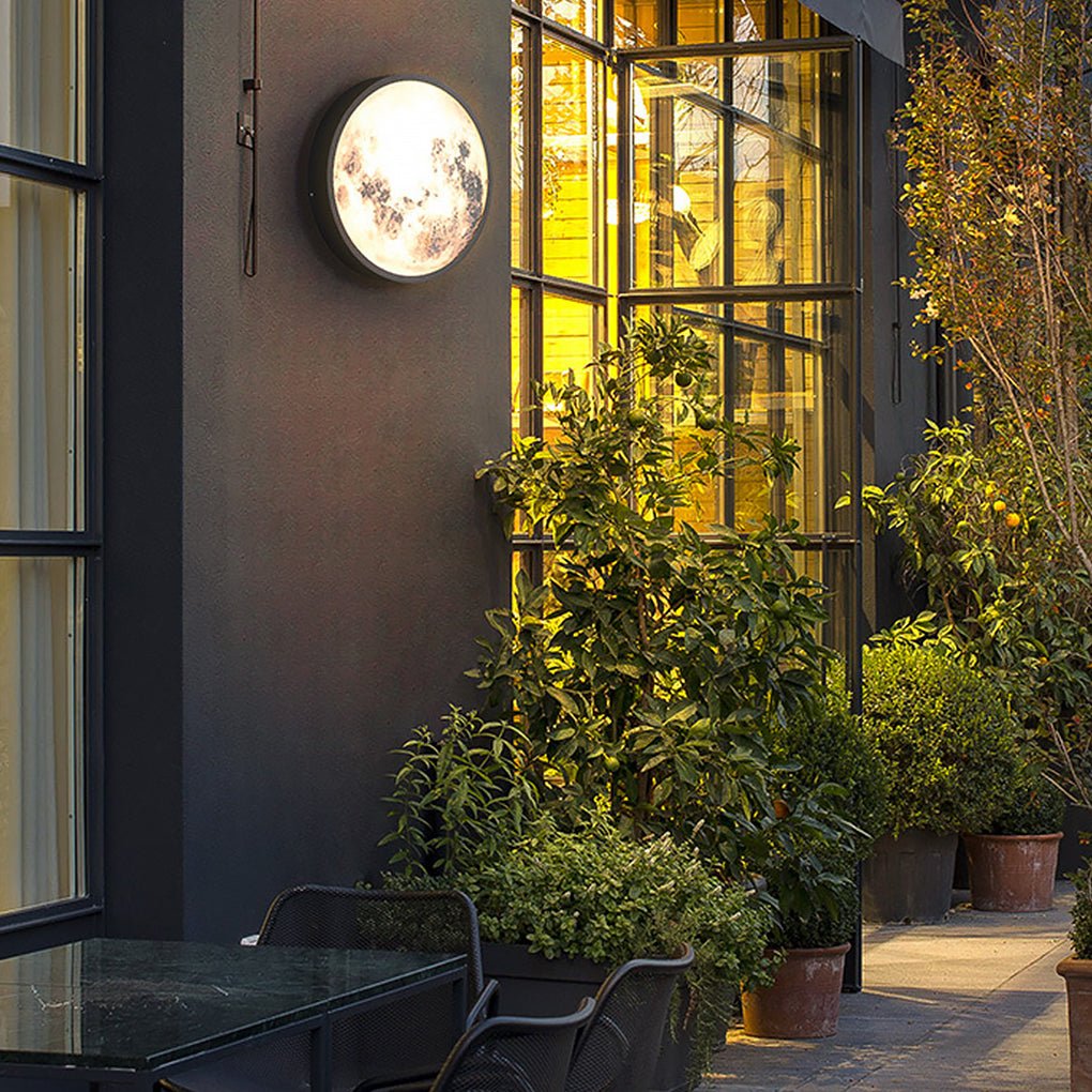 Moon Round Outdoor Wall Sconce — Stainless Steel & Glass, LED 12W, 3000K, IP-Rated Weatherproof