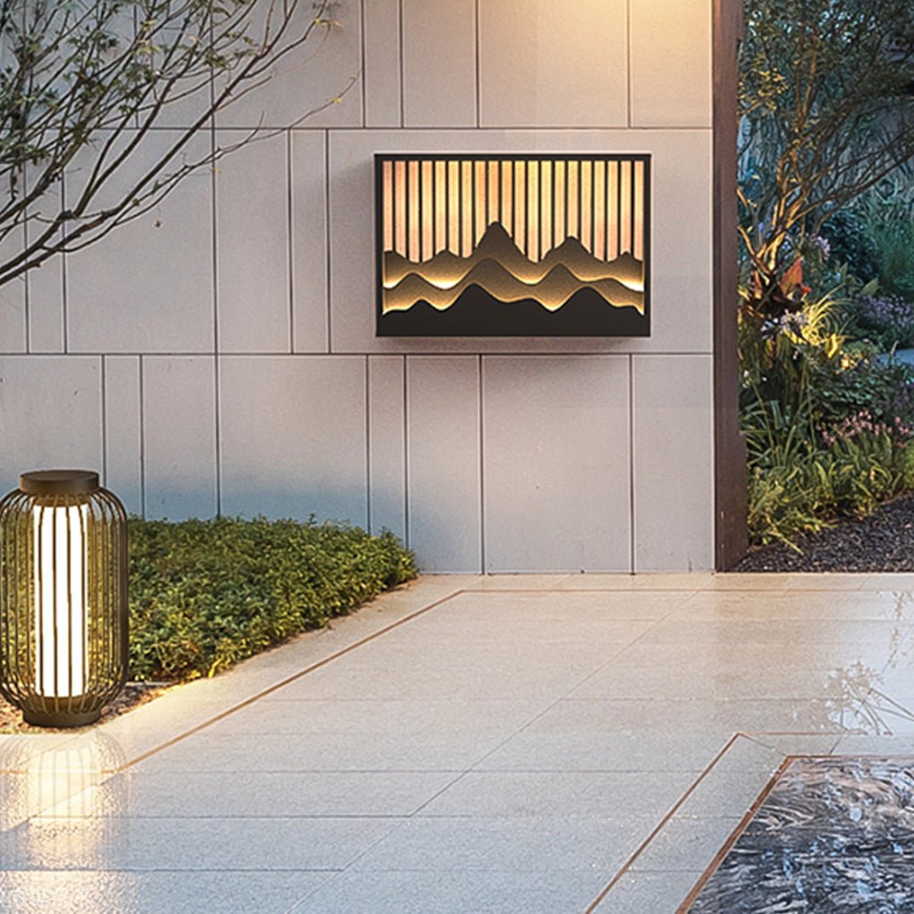 Mountain Carving Outdoor Wall Sconce — Stainless Steel, LED, 3000K Warm White, IP-Sealed, Multiple Sizes
