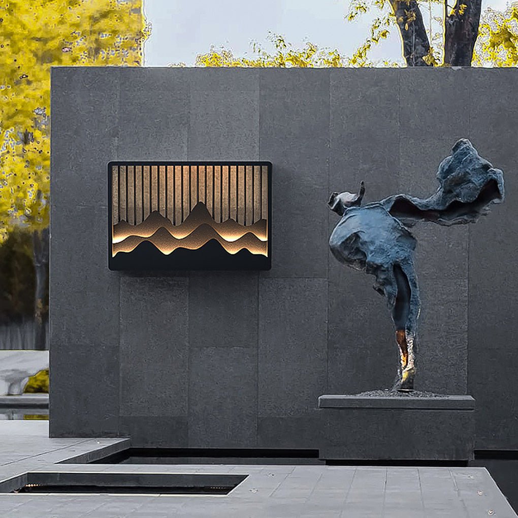 Mountain Carving Outdoor Wall Sconce — Stainless Steel, LED, 3000K Warm White, IP-Sealed, Multiple Sizes