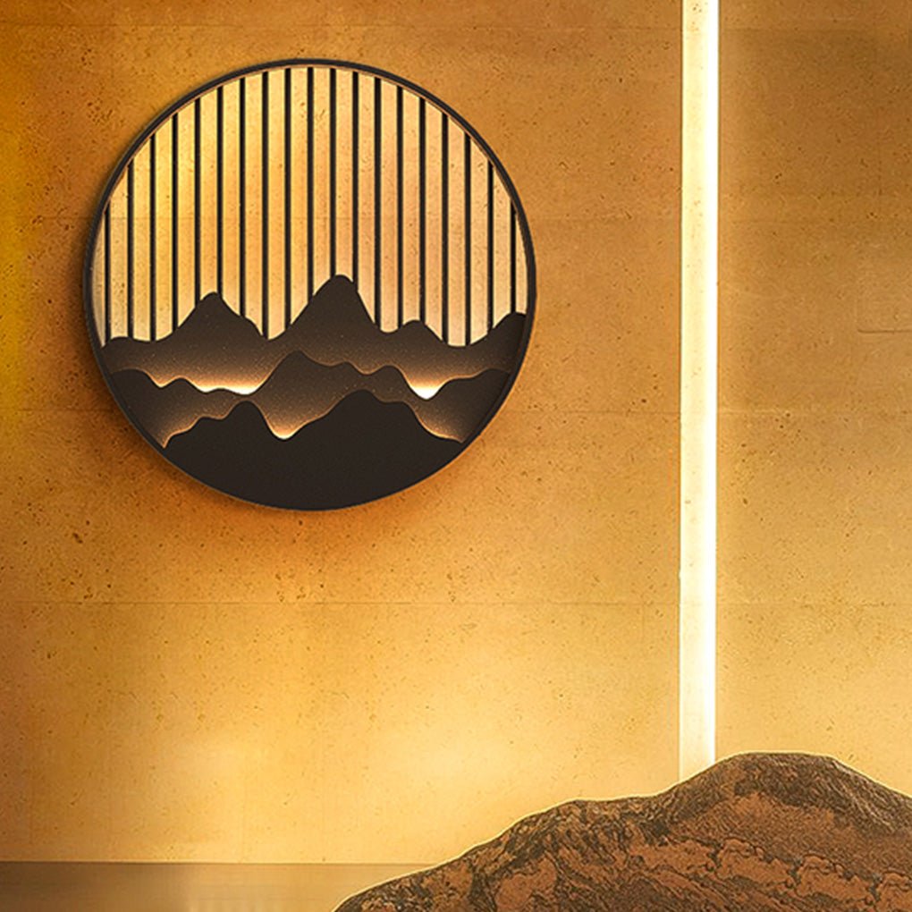 Mountain Carving Outdoor Wall Sconce — Stainless Steel, LED, 3000K Warm White, IP-Sealed, Multiple Sizes