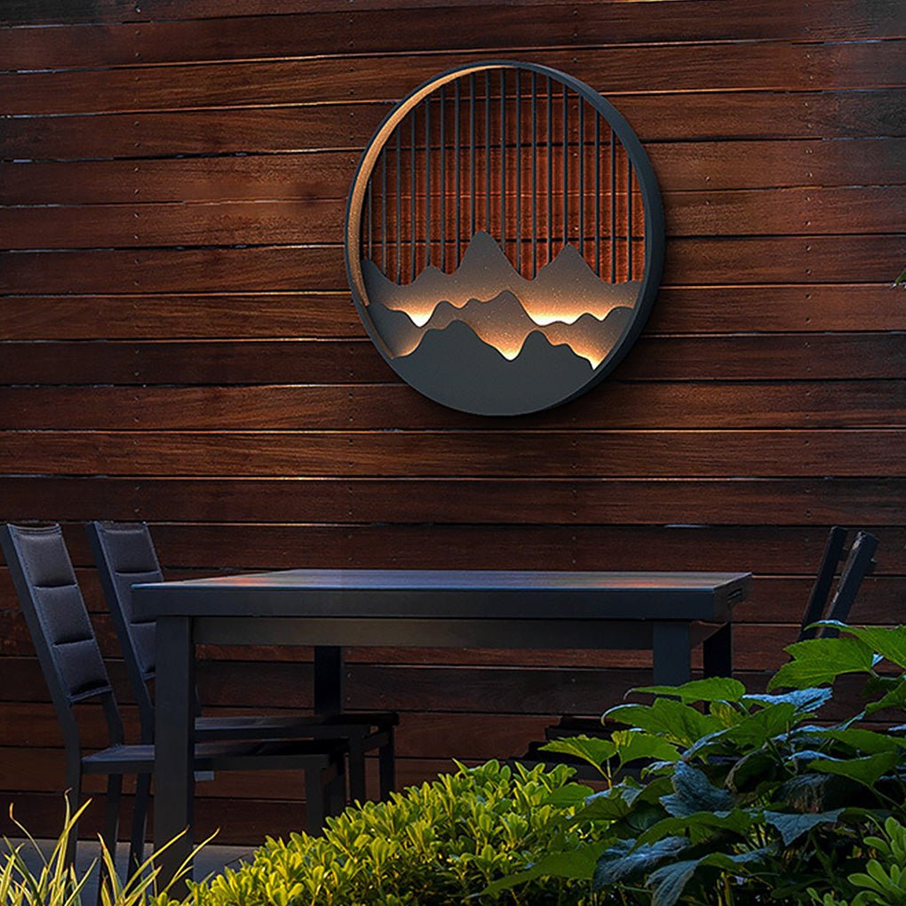 Mountain Carving Outdoor Wall Sconce — Stainless Steel, LED, 3000K Warm White, IP-Sealed, Multiple Sizes