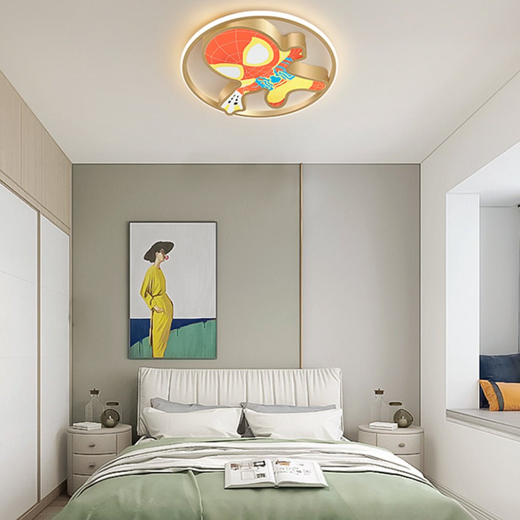 Cartoon Flush-Mount LED Ceiling Light — Iron & PMMA, 21W–30W, 6000K, 17.71" Kids' Bedroom