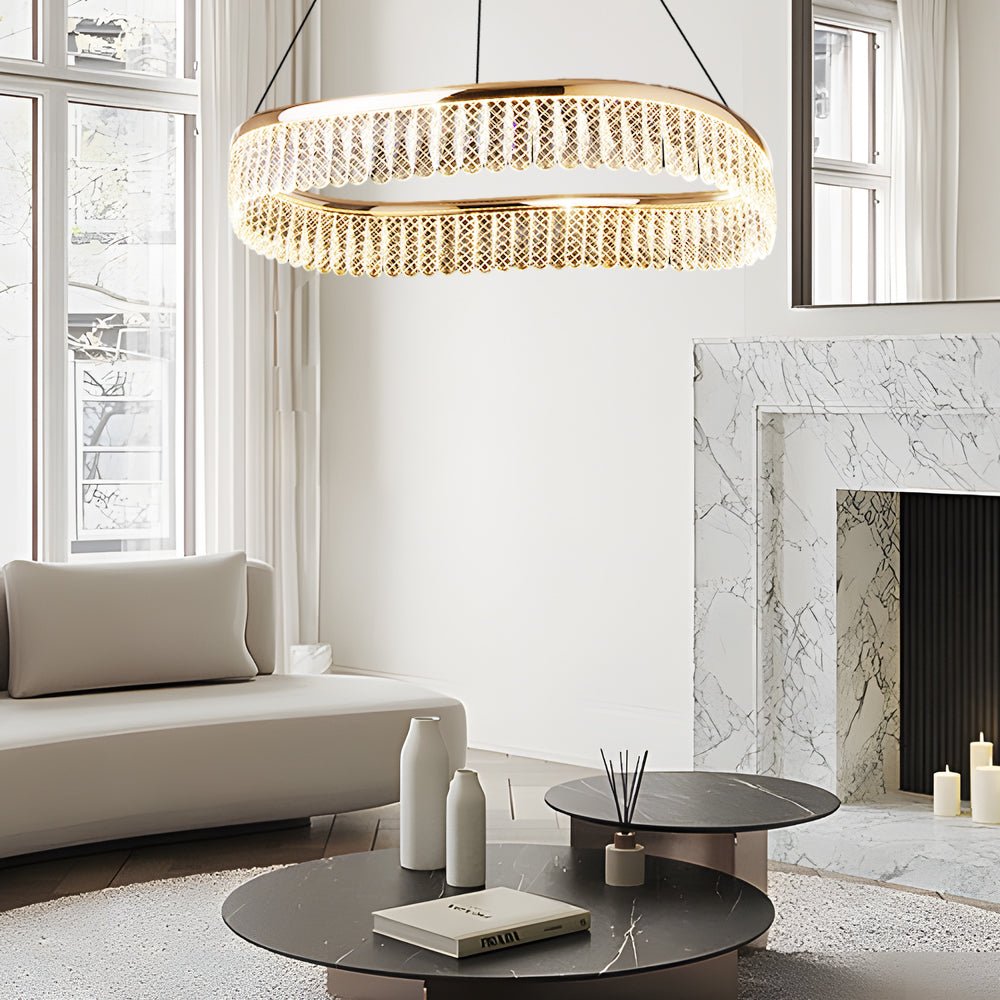 Round Ring Crystal Chandelier — Copper and K9 Crystal, LED, 3-Step Dimming, 18.1" / 29.5" / 37.4"