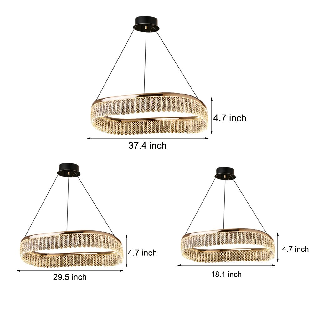 Round Ring Crystal Chandelier — Copper and K9 Crystal, LED, 3-Step Dimming, 18.1" / 29.5" / 37.4"
