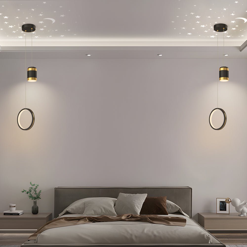 Starry Projection Modern Pendant Light — Acrylic & Iron, 15W LED, 3-Step Dimming, 3000K/4500K/6000K