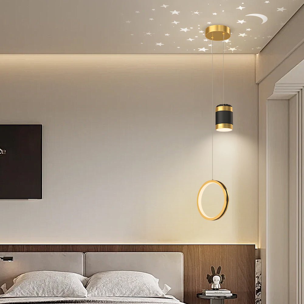 Starry Projection Modern Pendant Light — Acrylic & Iron, 15W LED, 3-Step Dimming, 3000K/4500K/6000K