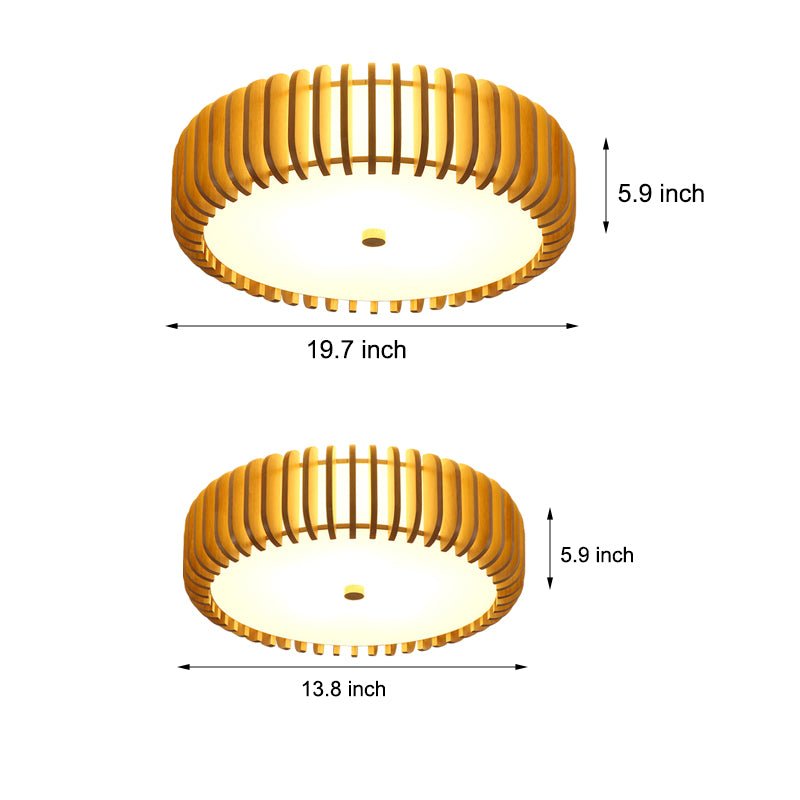Round Wood & Acrylic LED Flush Mount — Rustic Modern, 3-Step Dimming, 3-Color Temps, 13.8" or 19.7"