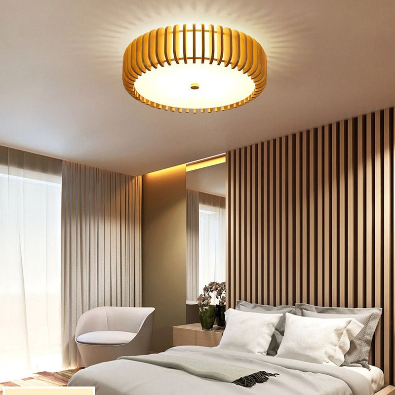 Round Wood & Acrylic LED Flush Mount — Rustic Modern, 3-Step Dimming, 3-Color Temps, 13.8" or 19.7"