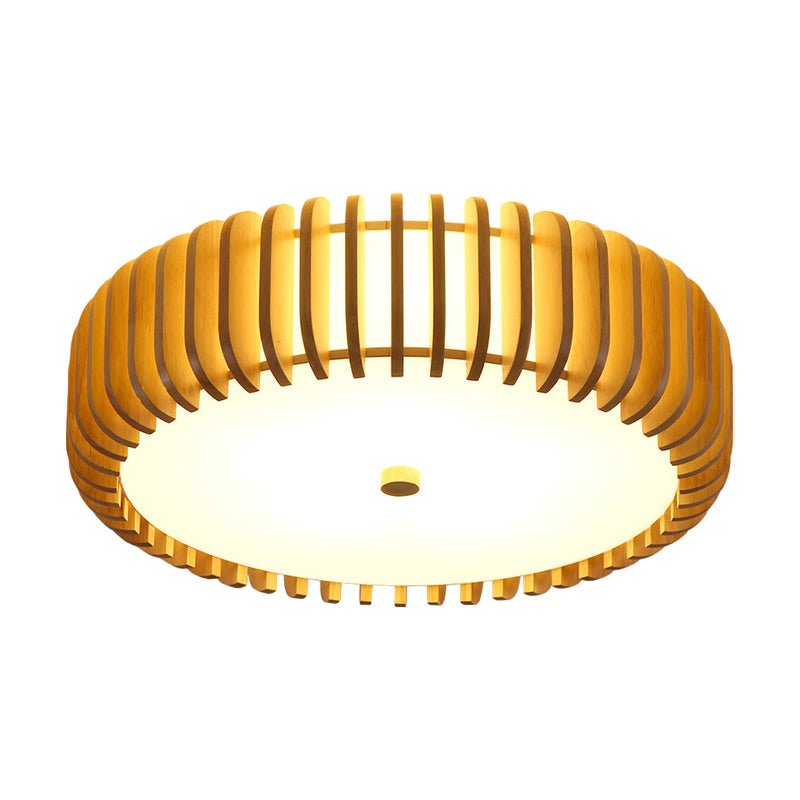 Round Wood & Acrylic LED Flush Mount — Rustic Modern, 3-Step Dimming, 3-Color Temps, 13.8" or 19.7"