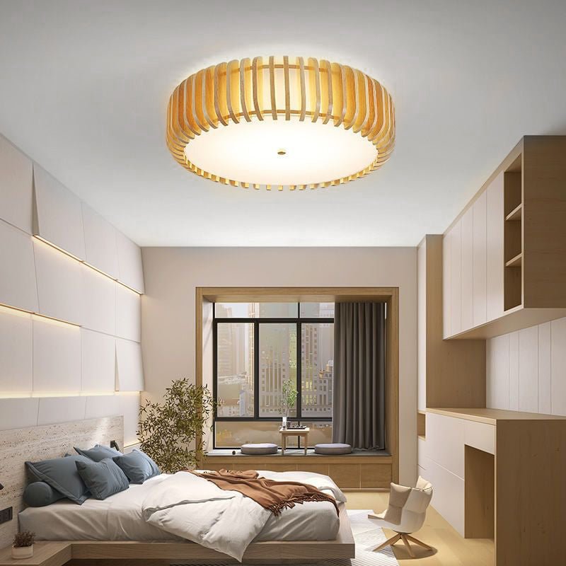 Round Wood & Acrylic LED Flush Mount — Rustic Modern, 3-Step Dimming, 3-Color Temps, 13.8" or 19.7"