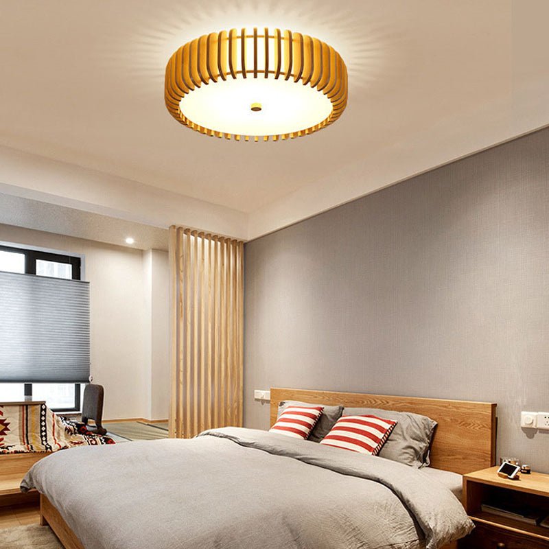 Round Wood & Acrylic LED Flush Mount — Rustic Modern, 3-Step Dimming, 3-Color Temps, 13.8" or 19.7"