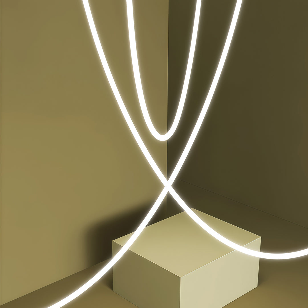 Linear Neon Pendant Light — Silicone Soft LED, 2–5m Lengths, Dual Color Temperature (3000K / 4000K), 32–80W