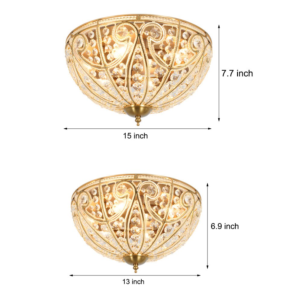 Roman-Style Crystal Bowl Flush Mount — Antique Bronze Iron, E12/E14, 13" or 15" Dia