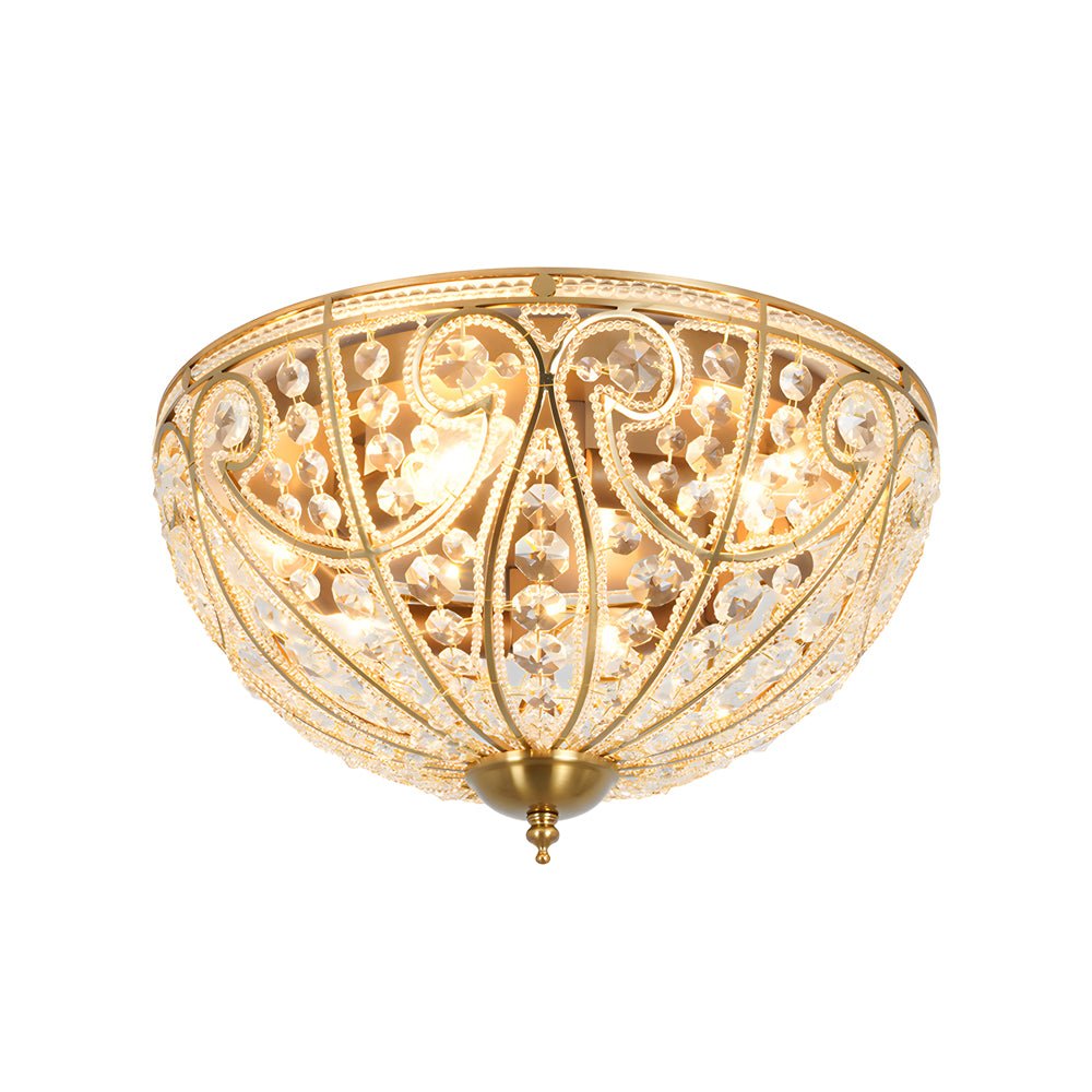 Roman-Style Crystal Bowl Flush Mount — Antique Bronze Iron, E12/E14, 13" or 15" Dia
