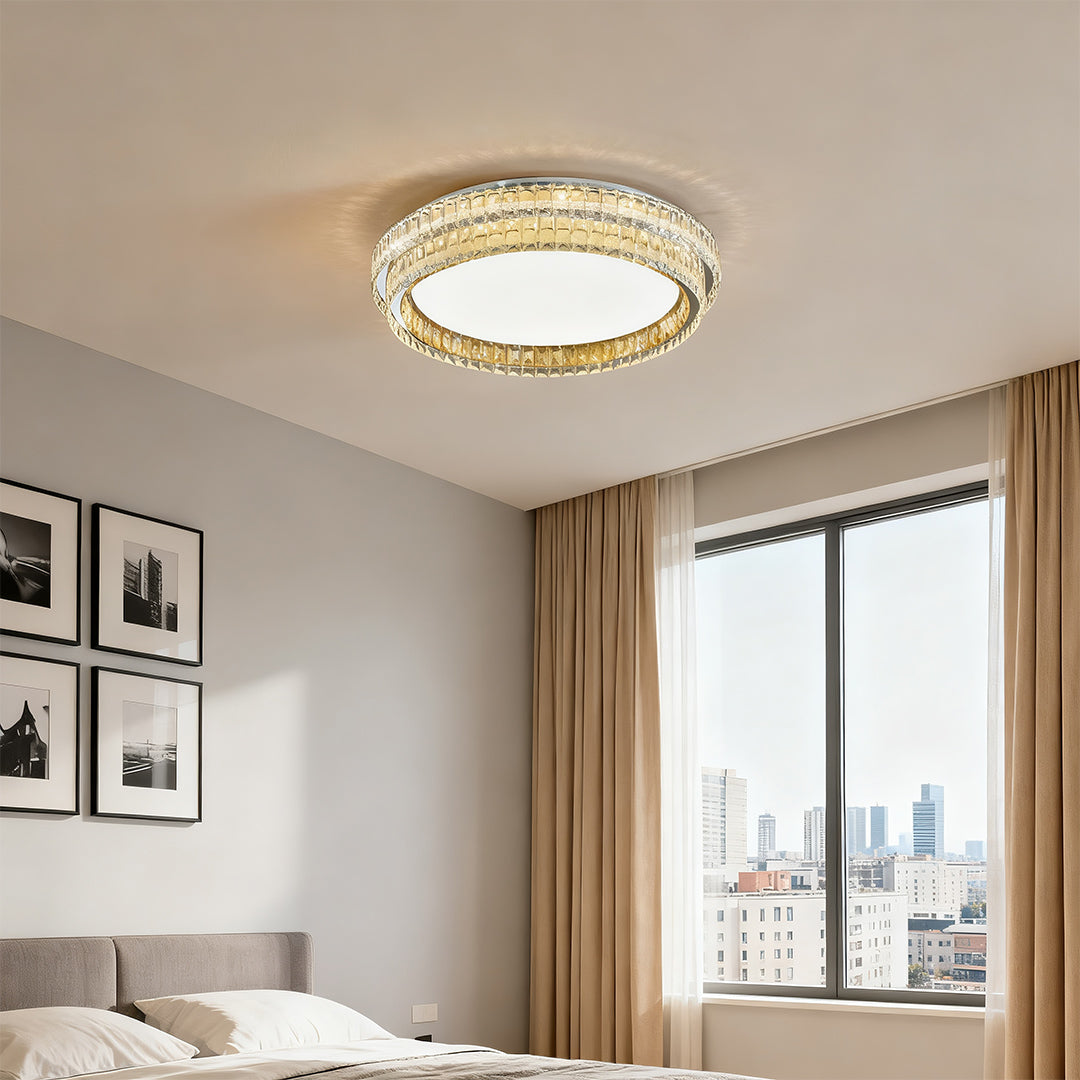 Modern Crystal Flush-Mount Ceiling Light — Chrome Stainless Steel, LED, 3-Step Dimming, Round / Square / Rectangle