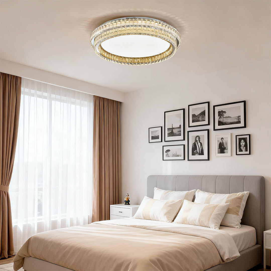 Modern Crystal Flush-Mount Ceiling Light — Chrome Stainless Steel, LED, 3-Step Dimming, Round / Square / Rectangle
