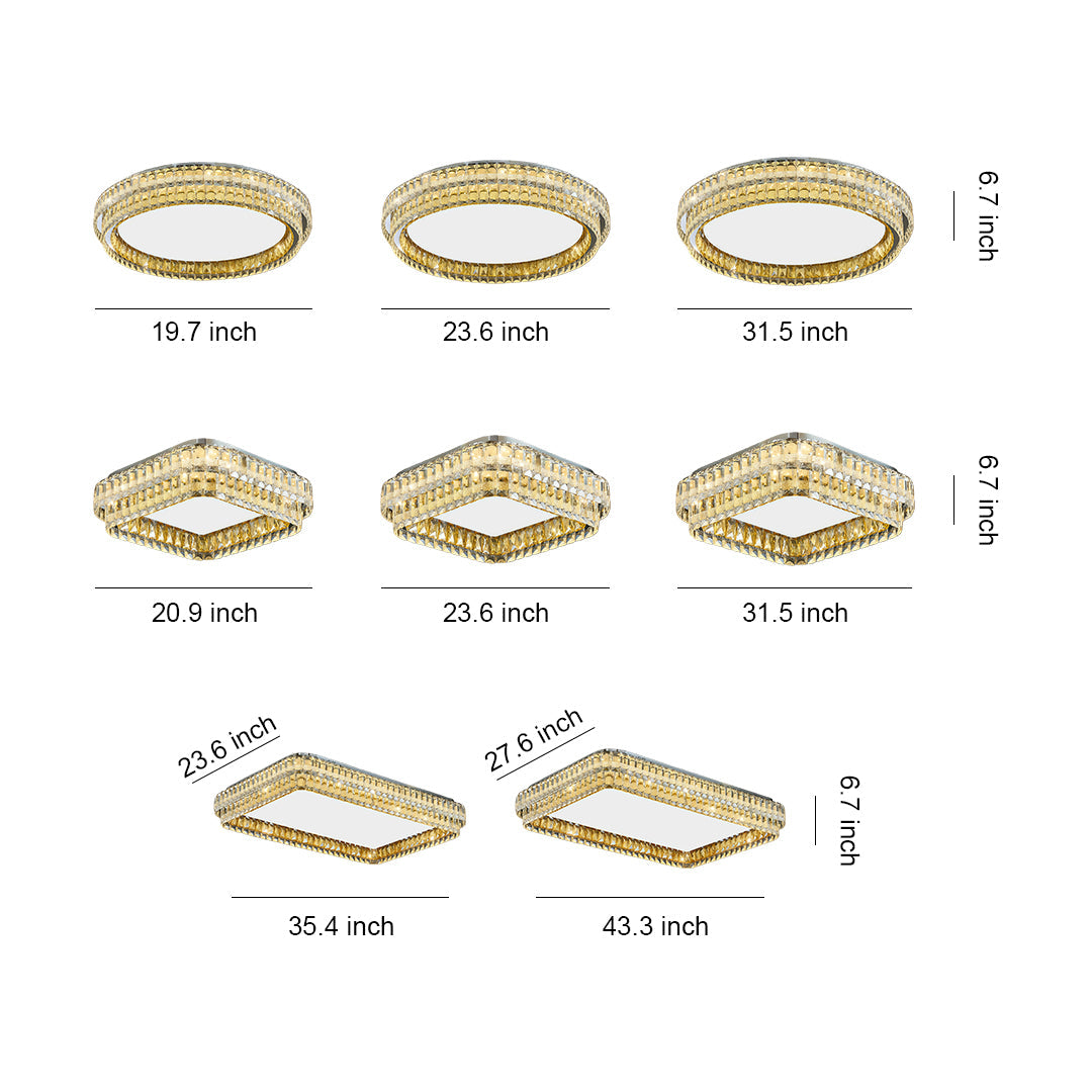 Modern Crystal Flush-Mount Ceiling Light — Chrome Stainless Steel, LED, 3-Step Dimming, Round / Square / Rectangle