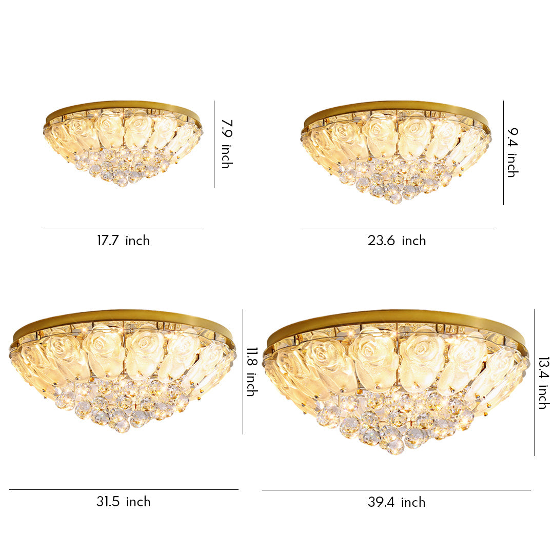 French Crystal Flush-Mount Ceiling Light — Gold Stainless Steel, LED, 3-Step Dimming (3000K/4500K/6000K), 17.7"–39.4"