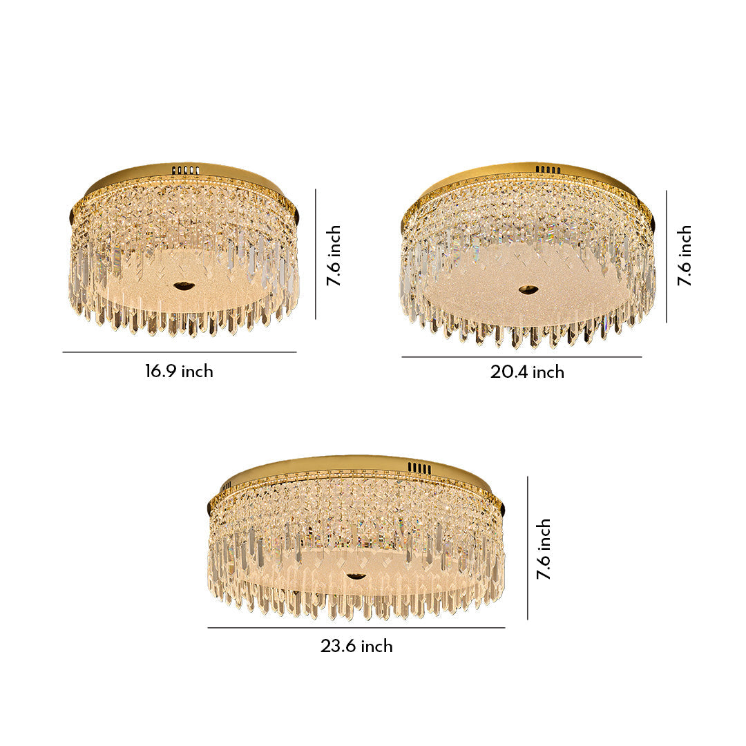 Modern Crystal Flush-Mount Ceiling Light — Champagne Gold Carbon Steel, LED, 3-Step Dimming (3000K/4000K/6000K), 3 Sizes