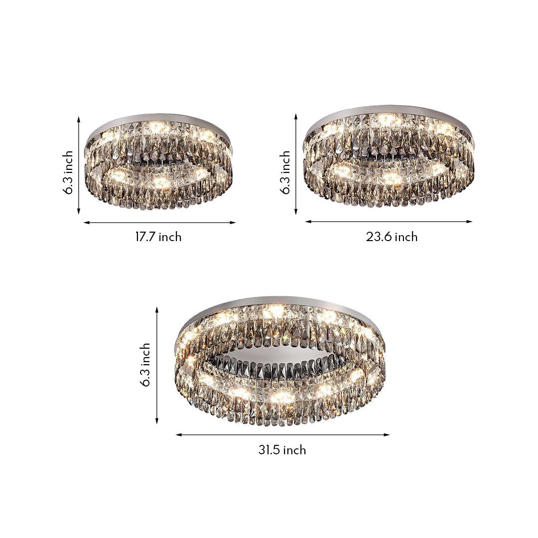 French Crystal Round LED Flush Mount — Polished Stainless Steel, K9 Crystal, 3-Step Dimming, 45cm / 60cm / 80cm