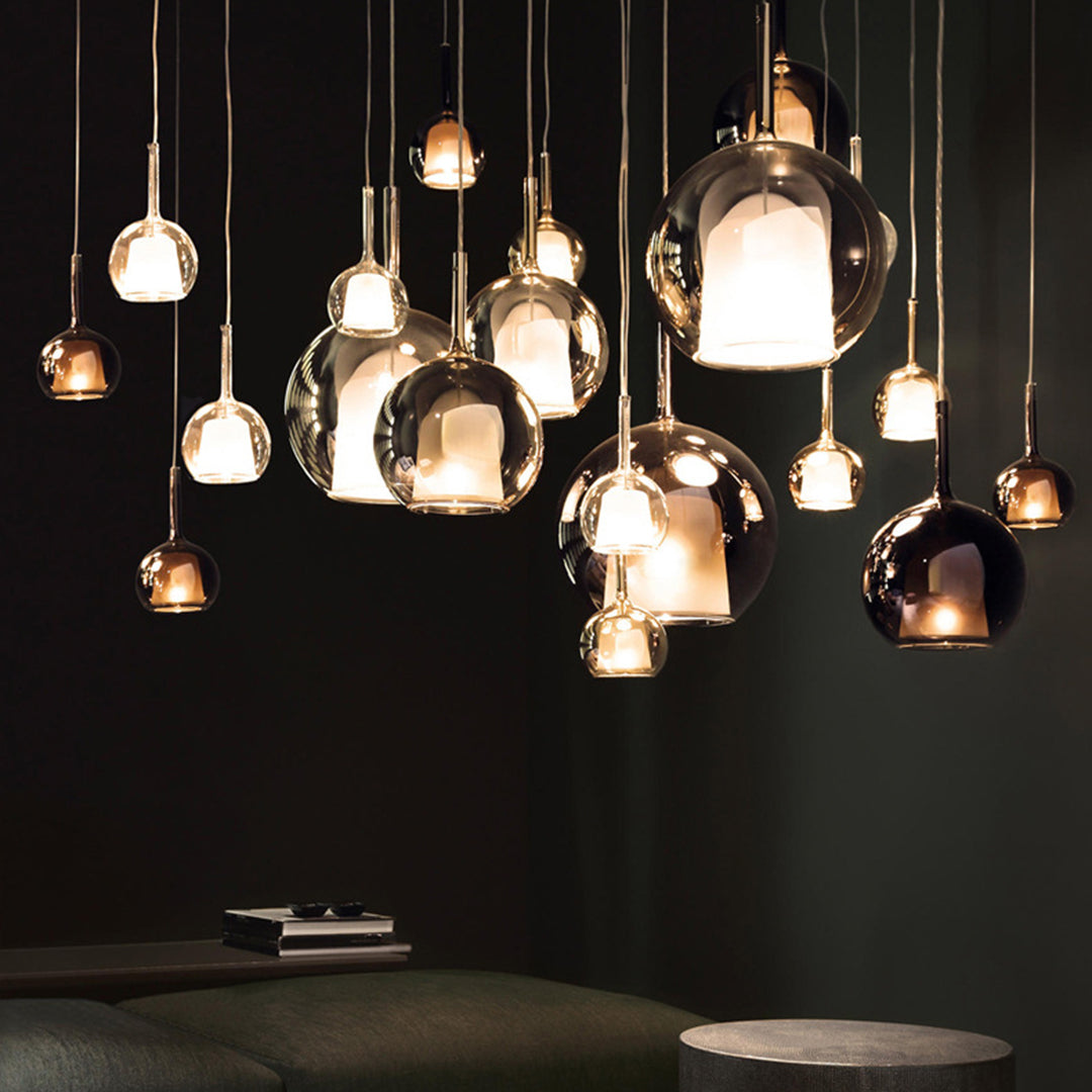 Hand-Blown Glass Ball Mini Pendant — Electroplated Iron, G9, 3000K Warm, 3 Sizes
