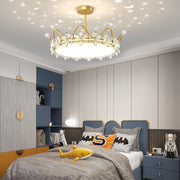 Crystal Crown Semi-Flush Mount — Iron, Acrylic & Crystal, Starry Sky Projection, 3-Step Dimming (3000K/4500K/6000K), 50–65W