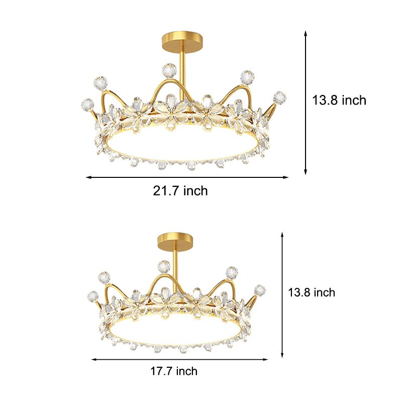 Crystal Crown Semi-Flush Mount — Iron, Acrylic & Crystal, Starry Sky Projection, 3-Step Dimming (3000K/4500K/6000K), 50–65W