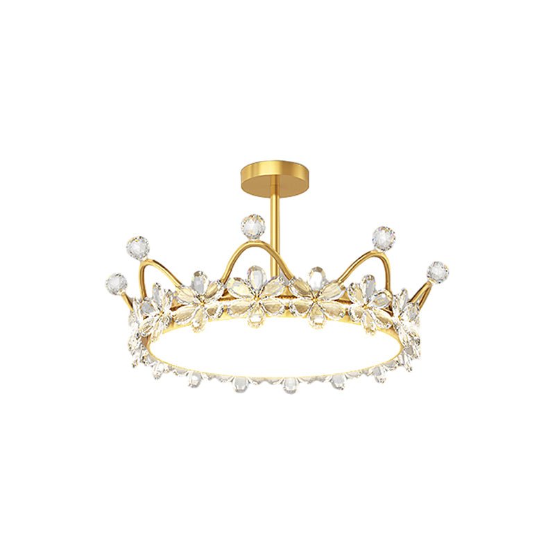 Crystal Crown Semi-Flush Mount — Iron, Acrylic & Crystal, Starry Sky Projection, 3-Step Dimming (3000K/4500K/6000K), 50–65W