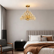 French Art Deco Crystal Chandelier — Gold Iron, LED, 3-Step Dimming, Round or Long, 23.6"–47.2"
