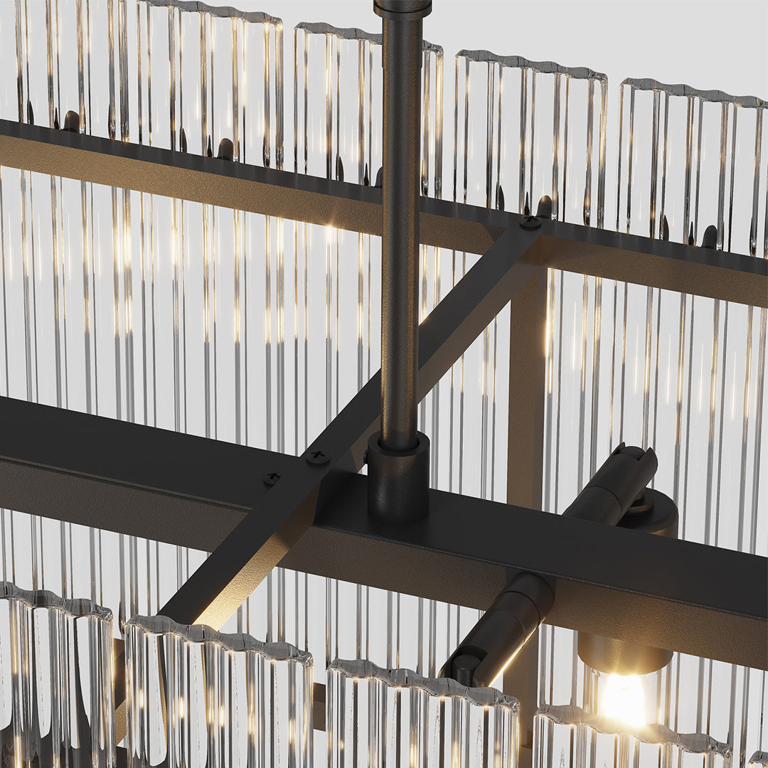 Iron and Glass Chandelier — Black or Copper Finish, 8-Light / 10-Light, 59.1" Adjustable Chain, E12