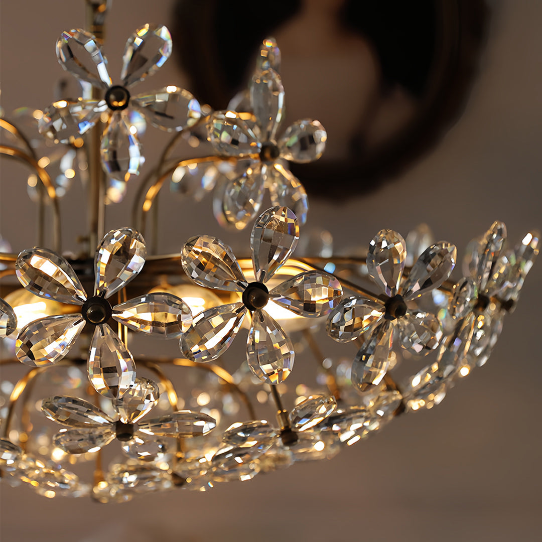 Crystal Flower Chandelier — Iron, French Country, Three-Color Dimming, E14, 45cm / 60cm